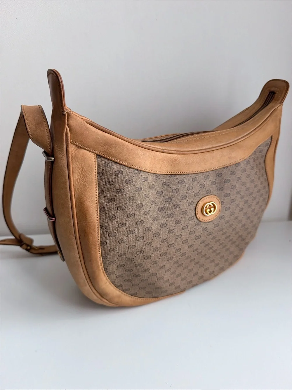 Authentic Gucci Micro GG Supreme Vintage Crescent Crossbody Bag
